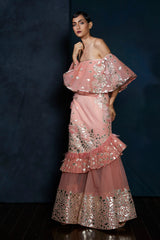 Rose pink handcut leather embroidery gown