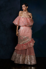 Rose pink handcut leather embroidery gown