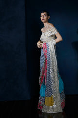 Digital print saree with embroidery and leather work