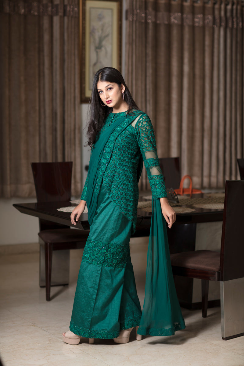 Emerald green drape jacket with pants