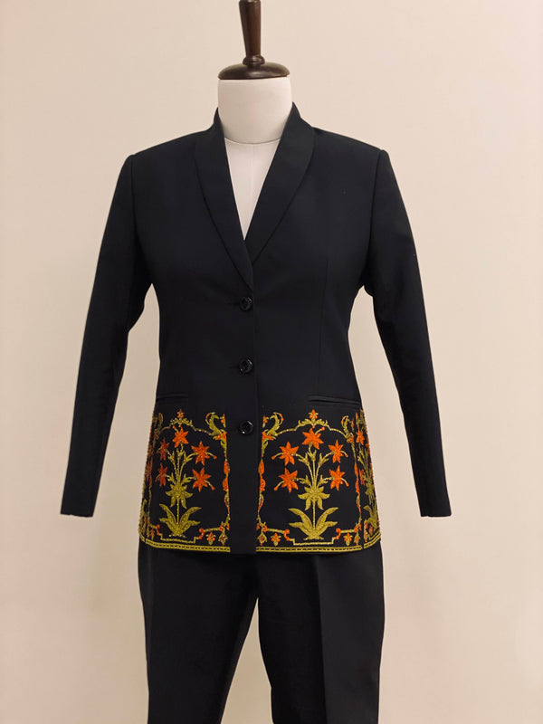 Black Co-ord set with floral embroidery