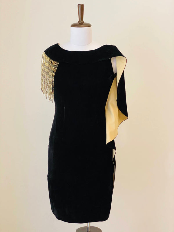 Velvet Evening Dress with Fringe tassel sleeves