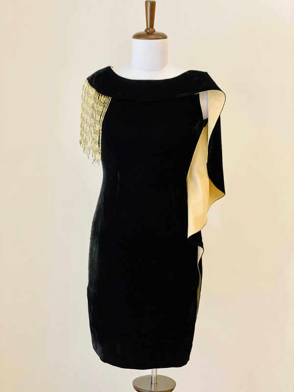 Velvet Evening Dress with Fringe tassel sleeves