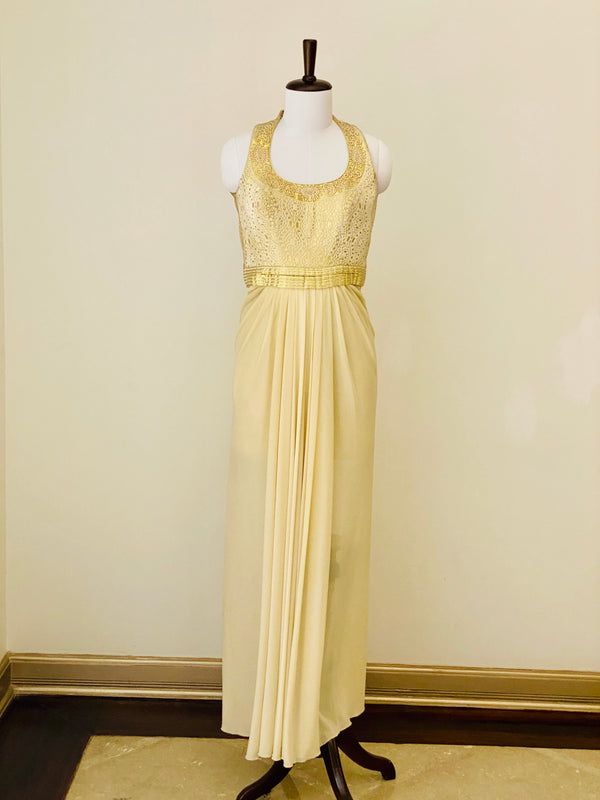 Ivory and Gold halter neck gown