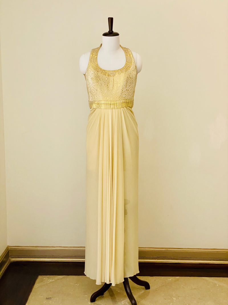 Ivory and Gold halter neck gown