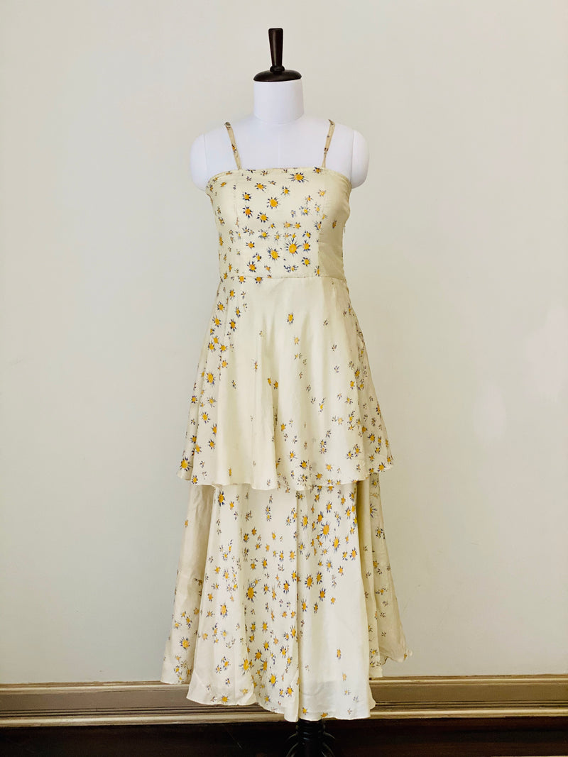 Cream White Floral Maxi dress