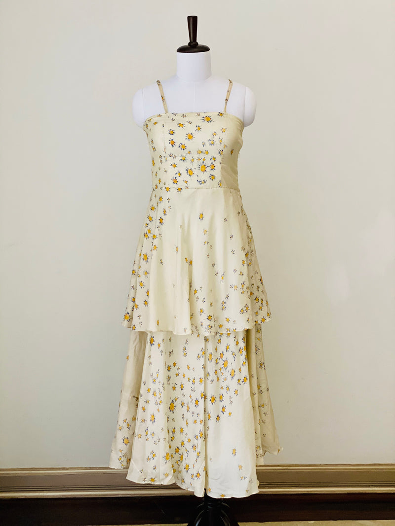 Cream White Floral Maxi dress