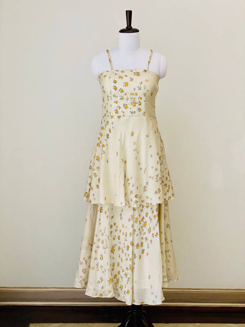 Cream White Floral Maxi dress