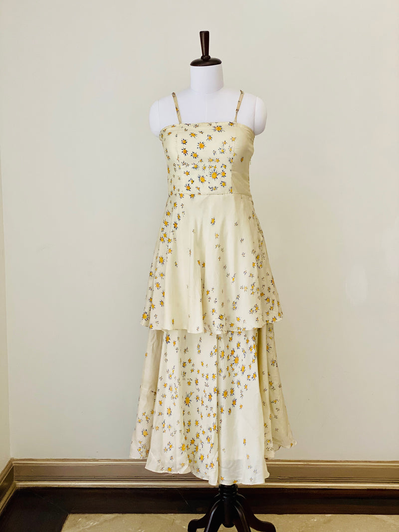 Cream White Floral Maxi dress