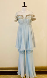 Powder Blue Gharara Suit with tassels and Palazzos