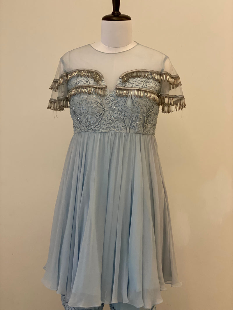 Powder Blue Gharara Suit with tassels and Palazzos