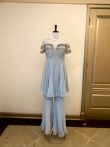 Powder Blue Gharara Suit with tassels and Palazzos