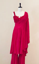 Fuchsia Pink Embroidered Blouse With Drape Dupatta And Pants
