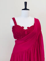 Fuchsia Pink Embroidered Blouse With Drape Dupatta And Pants