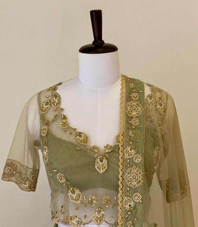 Earl Green fine threadwork Lehenga