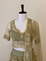 Earl Green fine threadwork Lehenga