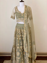 Earl Green fine threadwork Lehenga