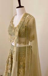 Earl Green fine threadwork Lehenga