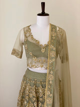 Earl Green fine threadwork Lehenga