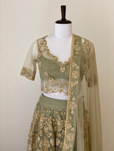 Earl Green fine threadwork Lehenga