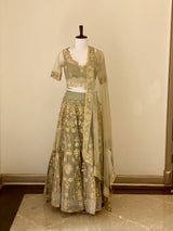 Earl Green fine threadwork Lehenga
