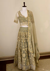 Earl Green fine threadwork Lehenga