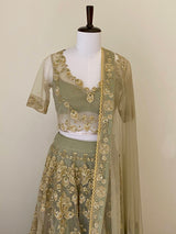 Earl Green fine threadwork Lehenga