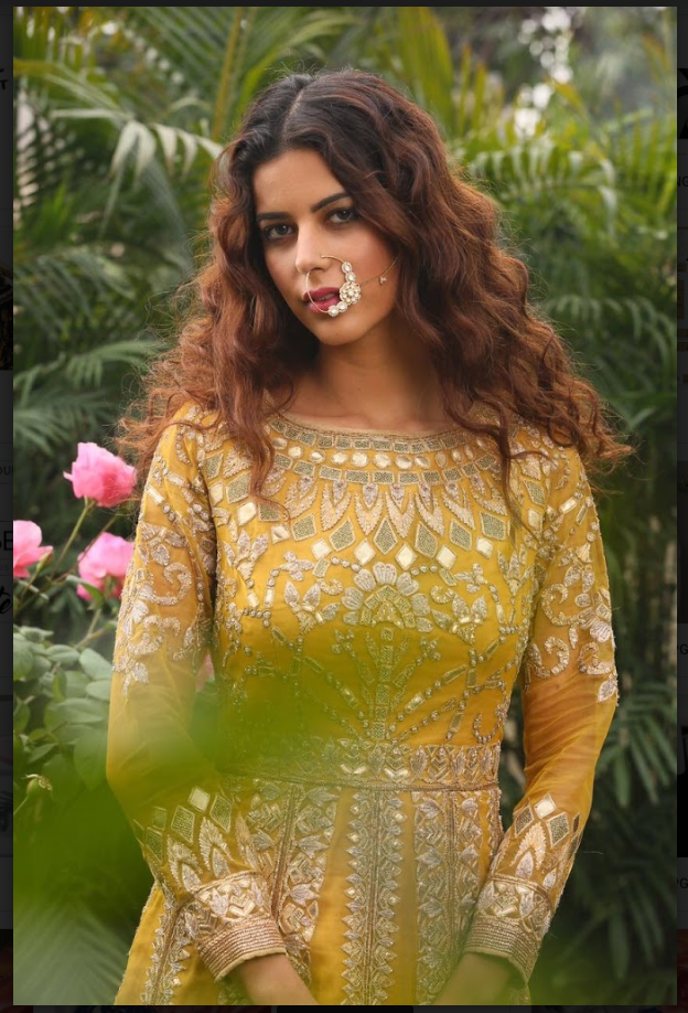 Mustard and gold heavy embroidered mughal gown