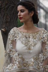 Ivory floor length anarkali gold cape