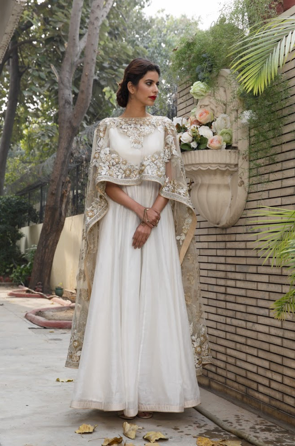 Ivory floor length anarkali gold cape