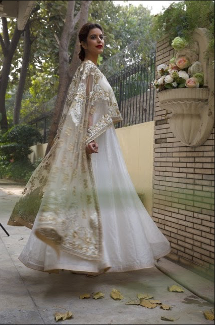 Ivory floor length anarkali gold cape