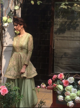 Sage Green peplum kurta with sharara