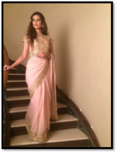 Blush pink saree with gold embroidery blouse
