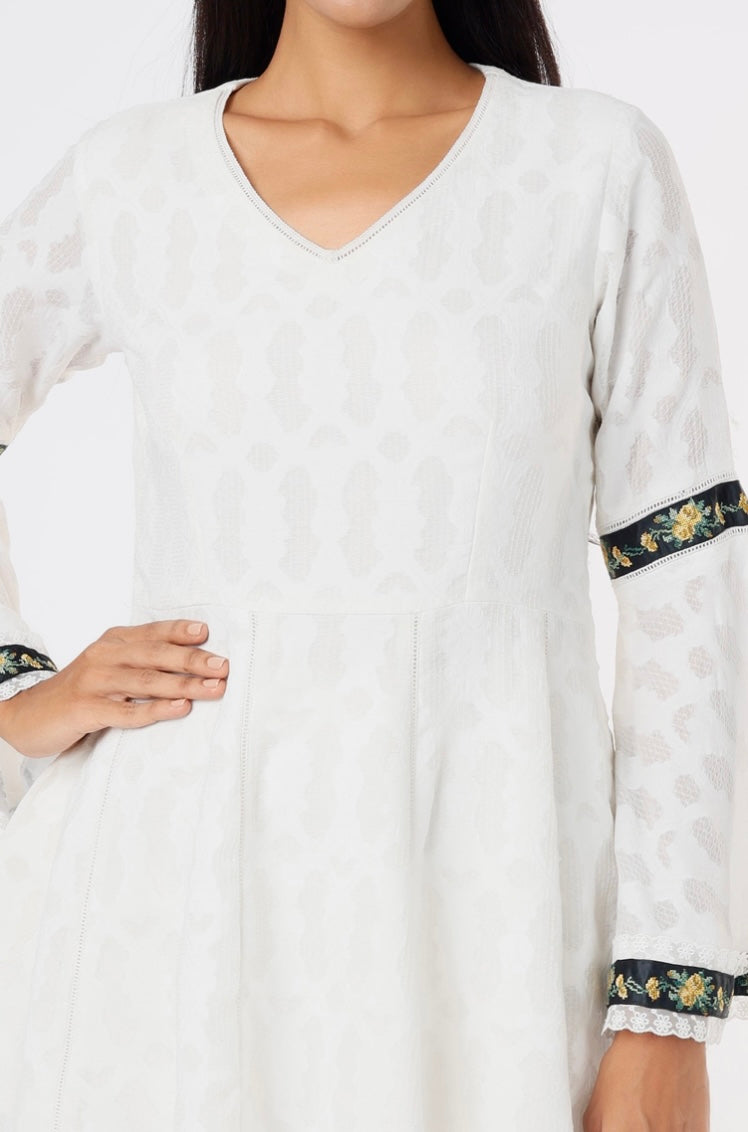 Off-White self texture cotton Peplum Top with embroidery details