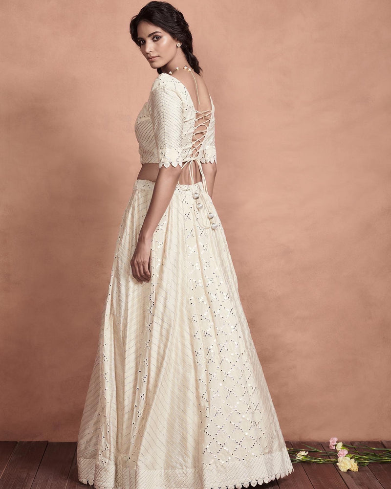 Ivory mirror work lehenga