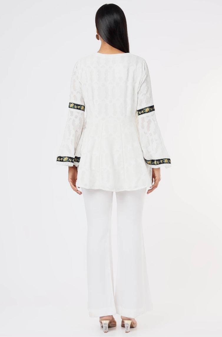 Off-White self texture cotton Peplum Top with embroidery details