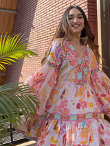 Multi-Colour Print Ruffle Dress